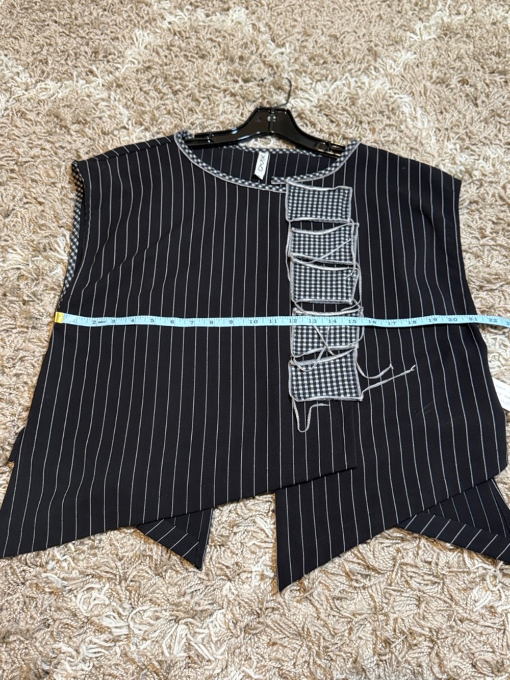 NWT XIAO Black Boxy Pinstripe Pullover with Gingham Applique size Small - Picture 9 of 13